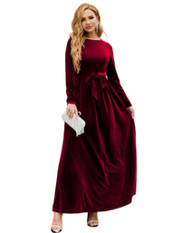 SHOPIQAT Women's Round Neck Belted Gold Velvet Dress - Premium  from shopiqat - Just $14.950! Shop now at shopiqat