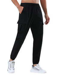 SHOPIQAT Men's Quick-Drying Elastic Casual Fitness Training Cargo Pocket Trousers