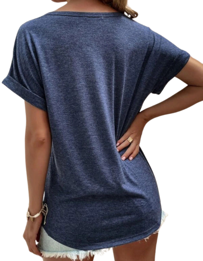 SHOPIQAT Solid Colour Notched Loose Neckline Loose Short-Sleeved T-Shirt for Women - Premium  from shopiqat - Just $6.250! Shop now at shopiqat