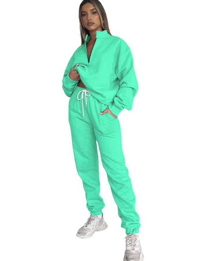 SHOPIQAT Women's New Solid Colour Stand-Up Collar Zipper Pullover Long-Sleeved Sweatshirt and Trousers Suit - Premium  from shopiqat - Just $15.900! Shop now at shopiqat
