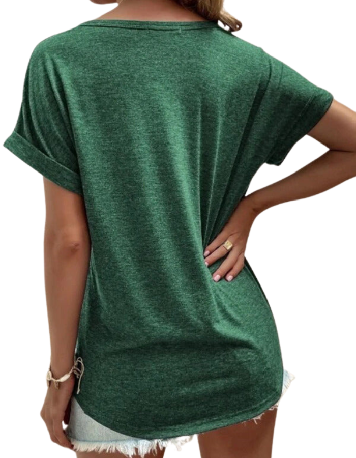 SHOPIQAT Solid Colour Notched Loose Neckline Loose Short-Sleeved T-Shirt for Women - Premium  from shopiqat - Just $6.250! Shop now at shopiqat