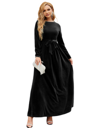SHOPIQAT Women's Round Neck Belted Gold Velvet Dress - Premium  from shopiqat - Just $14.950! Shop now at shopiqat