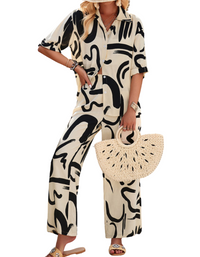 SHOPIQAT New Women's Casual Fashion Printed Lapel Short-Sleeved Shirt and Trousers Vacation Suit - Premium  from shopiqat - Just $12.900! Shop now at shopiqat