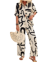 SHOPIQAT New Women's Casual Fashion Printed Lapel Short-Sleeved Shirt and Trousers Vacation Suit - Premium  from shopiqat - Just $12.900! Shop now at shopiqat