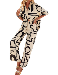 SHOPIQAT New Women's Casual Fashion Printed Lapel Short-Sleeved Shirt and Trousers Vacation Suit - Premium  from shopiqat - Just $12.900! Shop now at shopiqat