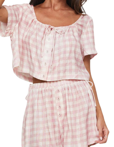 SHOPIQAT New Pink Plaid Bow Tie Top Breasted Button Shorts Casual Suit - Premium  from shopiqat - Just $9.700! Shop now at shopiqat