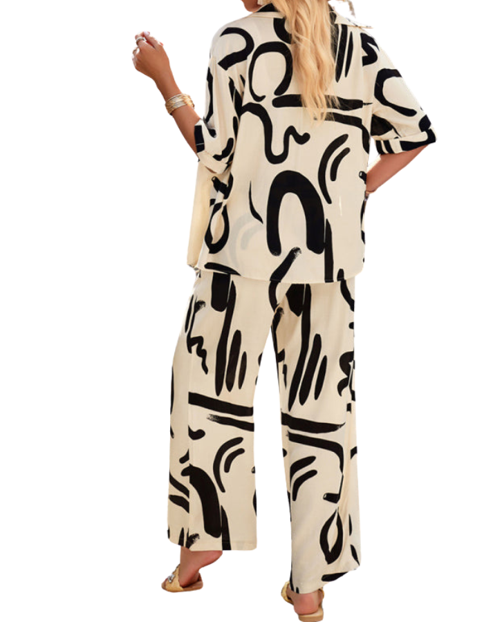 SHOPIQAT New Women's Casual Fashion Printed Lapel Short-Sleeved Shirt and Trousers Vacation Suit - Premium  from shopiqat - Just $12.900! Shop now at shopiqat