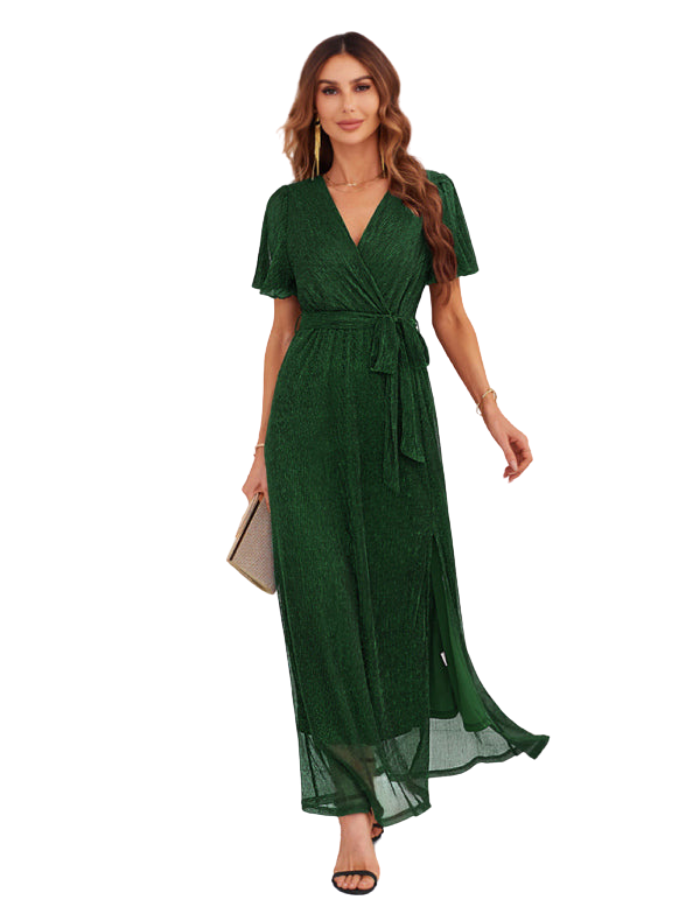 SHOPIQAT Feminine and Elegant Sparkling V-Neck Strappy Dress - Premium Dresses from shopiqat - Just $19.500! Shop now at shopiqat