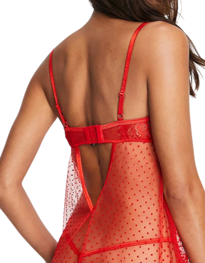 SHOPIQAT Polka Dot Mesh Lace Baby Doll Set