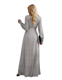 SHOPIQAT Women's Elegant V Neck Long Sleeve Waist Midi Dress - Premium  from shopiqat - Just $12.800! Shop now at shopiqat