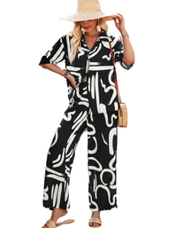 SHOPIQAT New Women's Casual Fashion Printed Lapel Short-Sleeved Shirt and Trousers Vacation Suit - Premium  from shopiqat - Just $12.900! Shop now at shopiqat