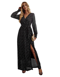 SHOPIQAT Women's Elegant V Neck Long Sleeve Waist Midi Dress - Premium  from shopiqat - Just $12.800! Shop now at shopiqat