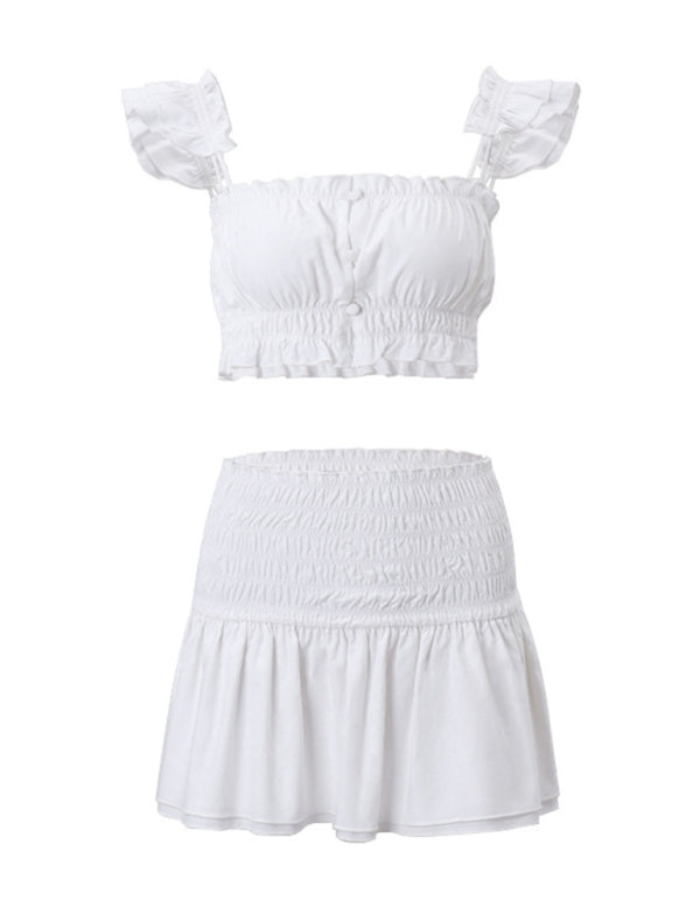 SHOPIQAT Women's Simple Short Vest A-Line Skirt Two-Piece Set - Premium  from shopiqat - Just $8.500! Shop now at shopiqat