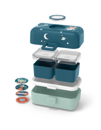 Monbento - MB Tresor Blue Cosmic Bento Lunch Box for Kids - 3 Compartment for School Lunch and Snack Packing