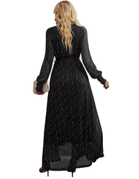 SHOPIQAT Women's Elegant V Neck Long Sleeve Waist Midi Dress - Premium  from shopiqat - Just $12.800! Shop now at shopiqat