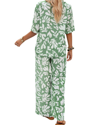 SHOPIQAT New Women's Casual Fashion Printed Lapel Short-Sleeved Shirt and Trousers Vacation Suit - Premium  from shopiqat - Just $12.900! Shop now at shopiqat