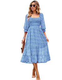 SHOPIQAT Bohemian Square Neck Three Quarter Sleeve Maxi Dress - Premium Dresses from shopiqat - Just $11.900! Shop now at shopiqat