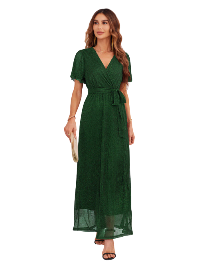 SHOPIQAT Feminine and Elegant Sparkling V-Neck Strappy Dress - Premium Dresses from shopiqat - Just $19.500! Shop now at shopiqat