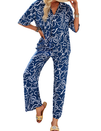 SHOPIQAT New Women's Casual Fashion Printed Lapel Short-Sleeved Shirt and Trousers Vacation Suit - Premium  from shopiqat - Just $12.900! Shop now at shopiqat