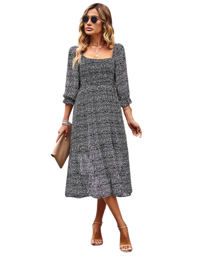 SHOPIQAT Bohemian Square Neck Three Quarter Sleeve Maxi Dress - Premium Dresses from shopiqat - Just $11.900! Shop now at shopiqat
