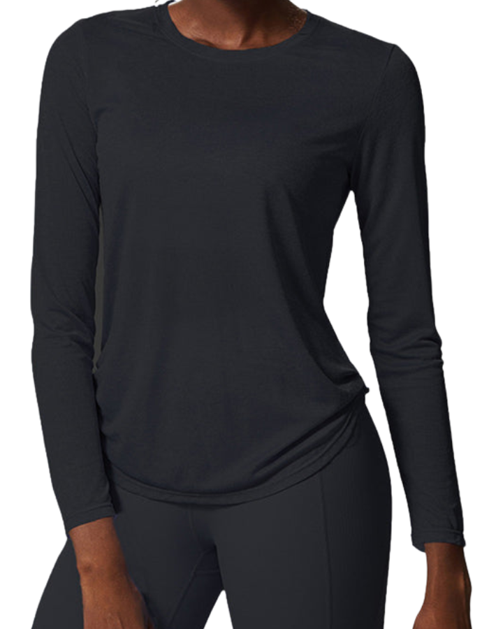 SHOPIQAT Women's Round Neck Curved Hem Long Sleeve Sports Top Quick Dry Breathable Yoga Cover Up - Premium  from shopiqat - Just $5.650! Shop now at shopiqat
