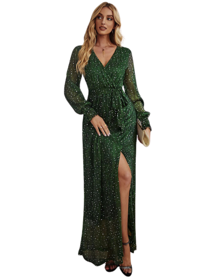 SHOPIQAT Women's Elegant V Neck Long Sleeve Waist Midi Dress - Premium  from shopiqat - Just $12.800! Shop now at shopiqat