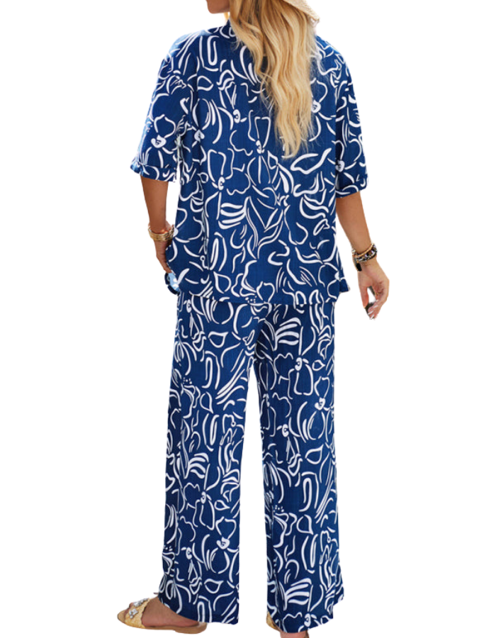 SHOPIQAT New Women's Casual Fashion Printed Lapel Short-Sleeved Shirt and Trousers Vacation Suit - Premium  from shopiqat - Just $12.900! Shop now at shopiqat