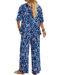 SHOPIQAT New Women's Casual Fashion Printed Lapel Short-Sleeved Shirt and Trousers Vacation Suit - Premium  from shopiqat - Just $12.900! Shop now at shopiqat