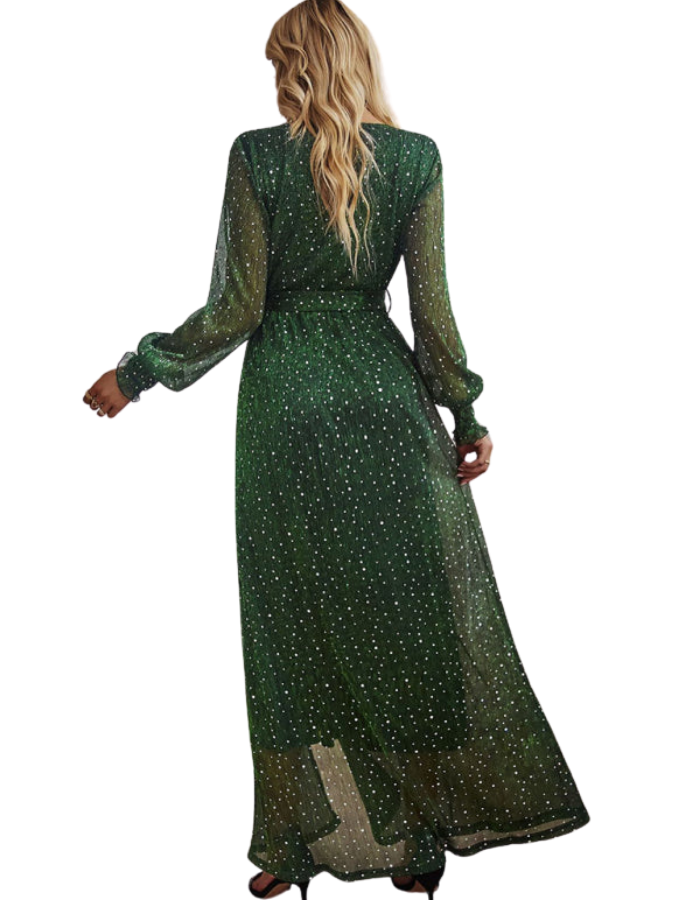 SHOPIQAT Women's Elegant V Neck Long Sleeve Waist Midi Dress - Premium  from shopiqat - Just $12.800! Shop now at shopiqat
