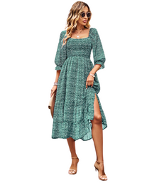 SHOPIQAT Bohemian Square Neck Three Quarter Sleeve Maxi Dress - Premium Dresses from shopiqat - Just $11.900! Shop now at shopiqat