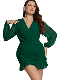 SHOPIQAT Plus Size V-Neck Long-Sleeved Chiffon Dress - Premium  from shopiqat - Just $11.500! Shop now at shopiqat