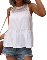 SHOPIQAT Solid Colour Multi-Layer Loose Hollow White Sleeveless Top - Premium  from shopiqat - Just $6.750! Shop now at shopiqat