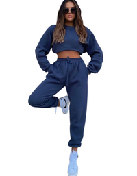 SHOPIQAT Women's New Solid Colour Round Fashionable Casual Collar Pullover Long Sleeve Trousers Sweater Suit - Premium  from shopiqat - Just $13.750! Shop now at shopiqat