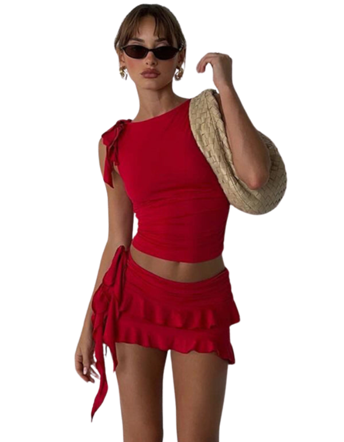 SHOPIQAT New Ruffled Fashionable, Comfortable and Vest Solid Colour Miniskirt Suit - Premium  from shopiqat - Just $7.700! Shop now at shopiqat