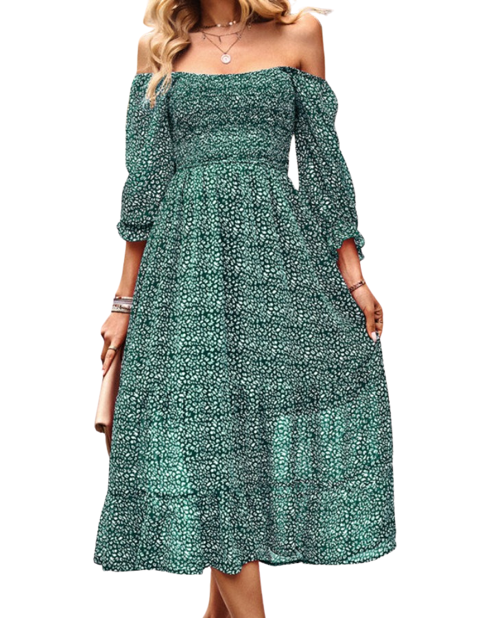 SHOPIQAT Bohemian Square Neck Three Quarter Sleeve Maxi Dress - Premium Dresses from shopiqat - Just $11.900! Shop now at shopiqat