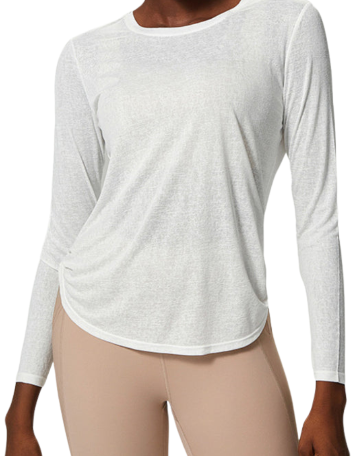 SHOPIQAT Women's Round Neck Curved Hem Long Sleeve Sports Top Quick Dry Breathable Yoga Cover Up - Premium  from shopiqat - Just $5.650! Shop now at shopiqat