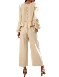 SHOPIQAT Temperament Casual Suit Solid Colour Long-Sleeved Top Loose Trousers - Premium  from shopiqat - Just $16.900! Shop now at shopiqat