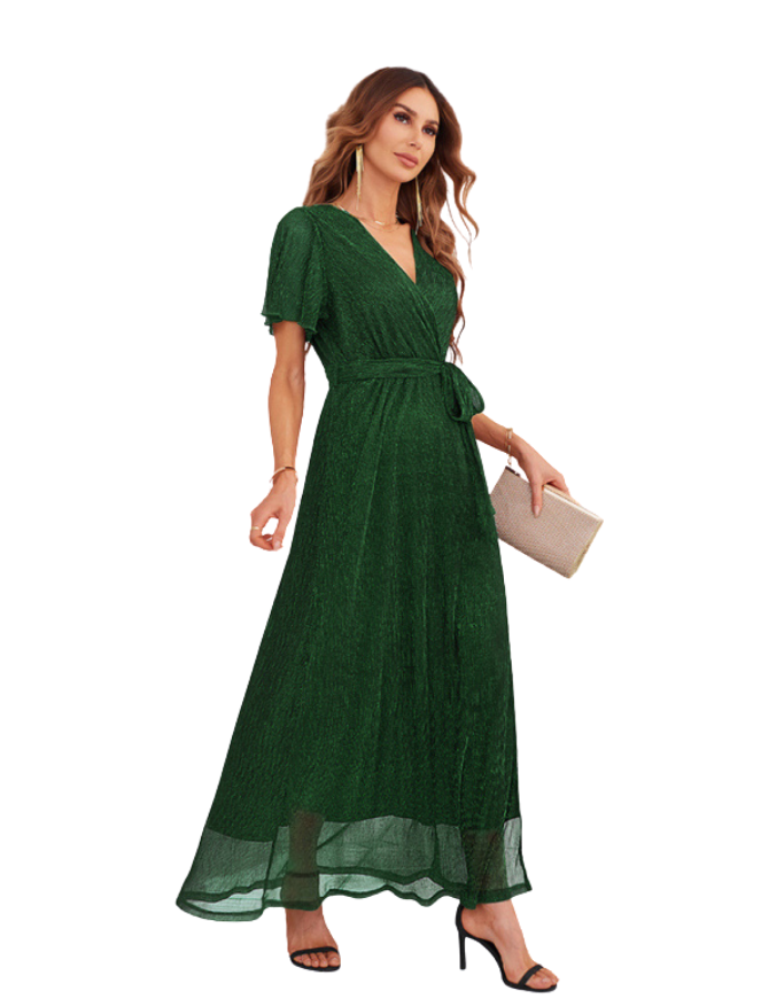 SHOPIQAT Feminine and Elegant Sparkling V-Neck Strappy Dress - Premium Dresses from shopiqat - Just $19.500! Shop now at shopiqat