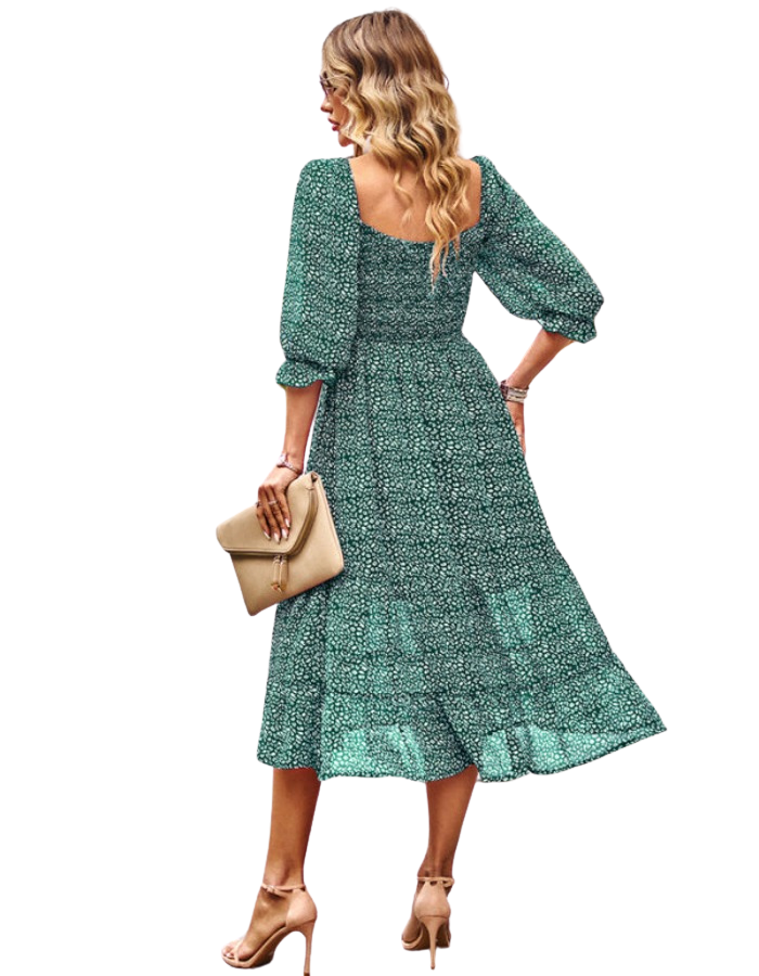 SHOPIQAT Bohemian Square Neck Three Quarter Sleeve Maxi Dress - Premium Dresses from shopiqat - Just $11.900! Shop now at shopiqat