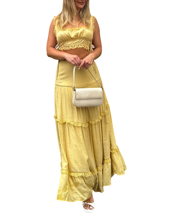 SHOPIQAT New Solid Colour Fashion Lace up Top Long Skirt Suit - Premium  from shopiqat - Just $11.400! Shop now at shopiqat