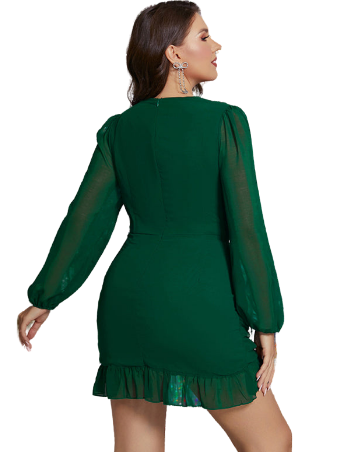 SHOPIQAT Plus Size V-Neck Long-Sleeved Chiffon Dress - Premium  from shopiqat - Just $11.500! Shop now at shopiqat