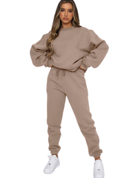 SHOPIQAT Women's New Solid Colour Round Fashionable Casual Collar Pullover Long Sleeve Trousers Sweater Suit - Premium  from shopiqat - Just $13.750! Shop now at shopiqat