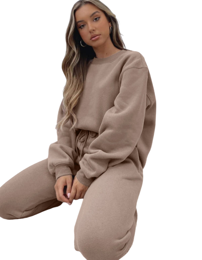 SHOPIQAT Women's New Solid Colour Round Fashionable Casual Collar Pullover Long Sleeve Trousers Sweater Suit - Premium  from shopiqat - Just $13.750! Shop now at shopiqat