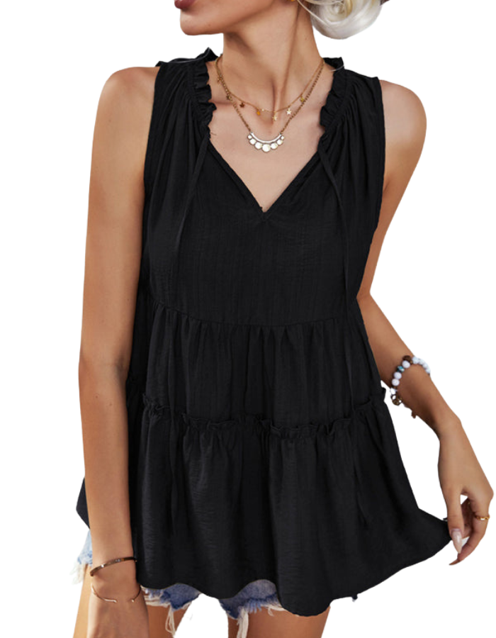 SHOPIQAT Women's Woven V-Neck Stitching A-Shape Vest - Premium  from shopiqat - Just $7.250! Shop now at shopiqat
