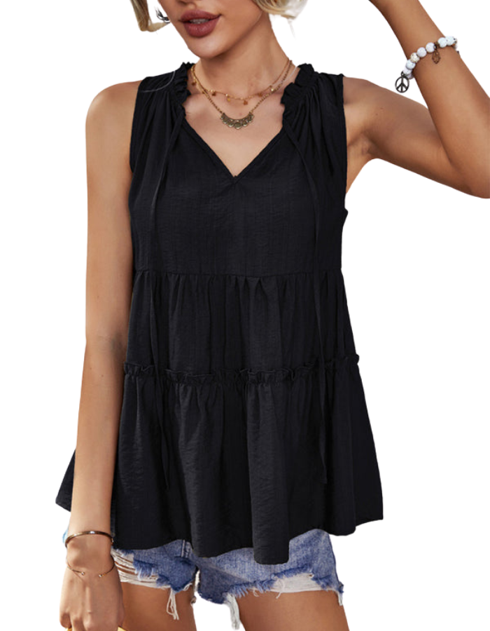 SHOPIQAT Women's Woven V-Neck Stitching A-Shape Vest - Premium  from shopiqat - Just $7.250! Shop now at shopiqat