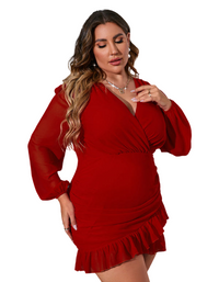 SHOPIQAT Plus Size V-Neck Long-Sleeved Chiffon Dress - Premium  from shopiqat - Just $11.500! Shop now at shopiqat