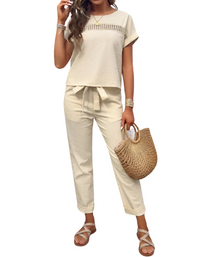 SHOPIQAT Women's Casual Short-Sleeved Top and Trousers Suit - Premium  from shopiqat - Just $13.200! Shop now at shopiqat