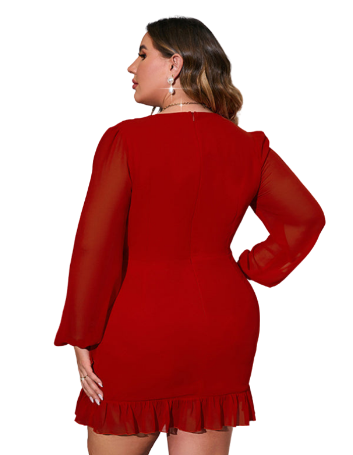 SHOPIQAT Plus Size V-Neck Long-Sleeved Chiffon Dress - Premium  from shopiqat - Just $11.500! Shop now at shopiqat