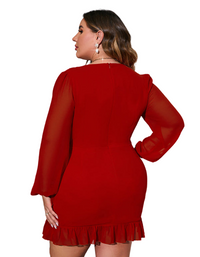SHOPIQAT Plus Size V-Neck Long-Sleeved Chiffon Dress - Premium  from shopiqat - Just $11.500! Shop now at shopiqat