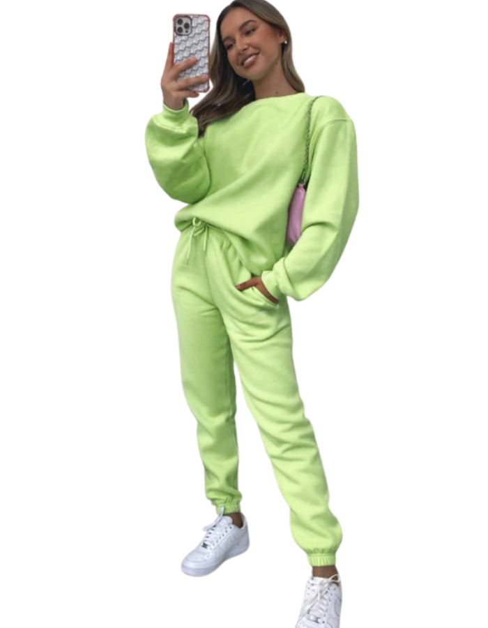 SHOPIQAT Women's New Solid Colour Round Fashionable Casual Collar Pullover Long Sleeve Trousers Sweater Suit - Premium  from shopiqat - Just $13.750! Shop now at shopiqat